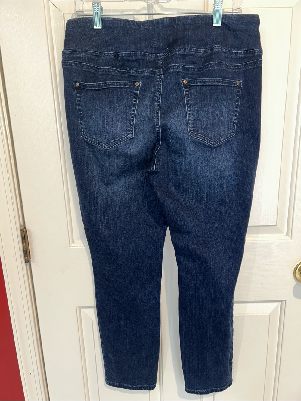 Belle by Kim Gravel Distressed Dark Blue Pull-On Jeggings - Picture 4 of 4